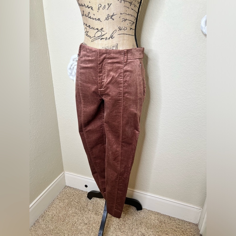 Anthropologie The Essential Slim Velvet Trousers Sz 8 in Bronze Brown Color - Picture 5 of 16